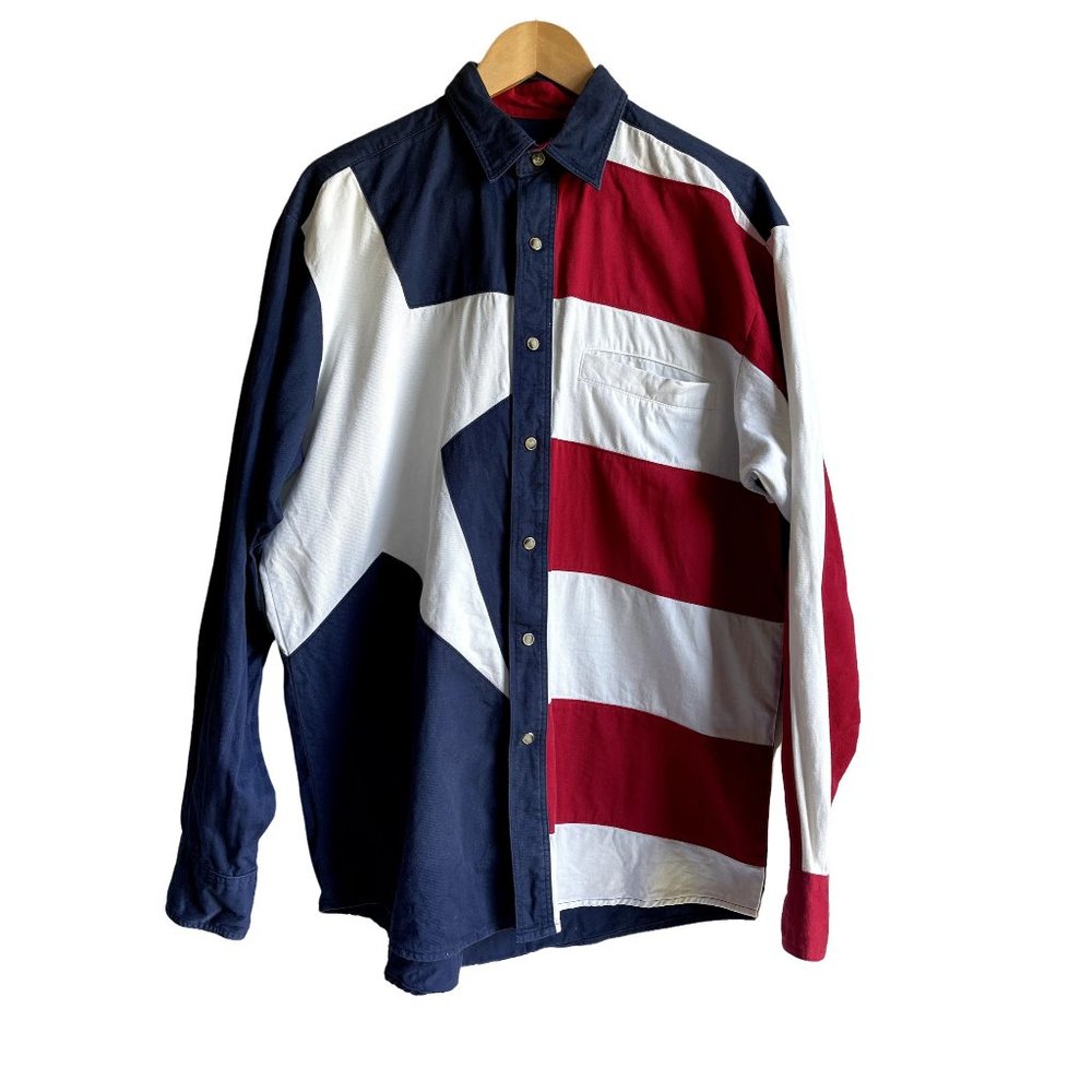 Wrangler Western Shirts American Flag Stars Stripes Cotton Pearl Snap Rodeo M